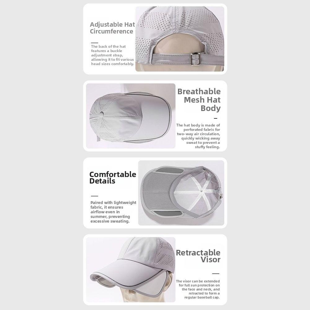 Portable Wide Brim Baseball Hat Quick Dry Sunscreen Sports Cap Retractable Anti-UV Fishing Hat Unisex