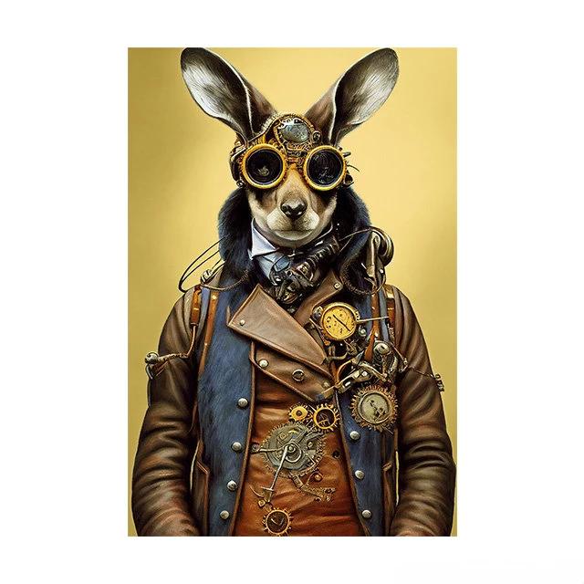 Steampunk Cat Wolf Astronaut Rabbit Poster Art Canvas Painting Retro Funny Animal Tiger Gorilla Poster Living Room Home Decor
