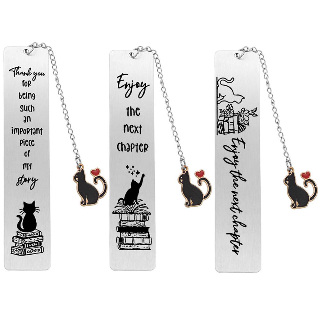 Marcapáginas de acero inoxidable con colgante de gato, separador de páginas, regalo de agradecimiento para profesores, lectores y amigos.