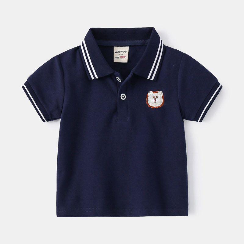 Children's Embroidery Animal Short Sleeve T-shirt Clothes K-style Children's Clothing Summer Boys' Polo Collar Top Baby Boys' Polo Shirt