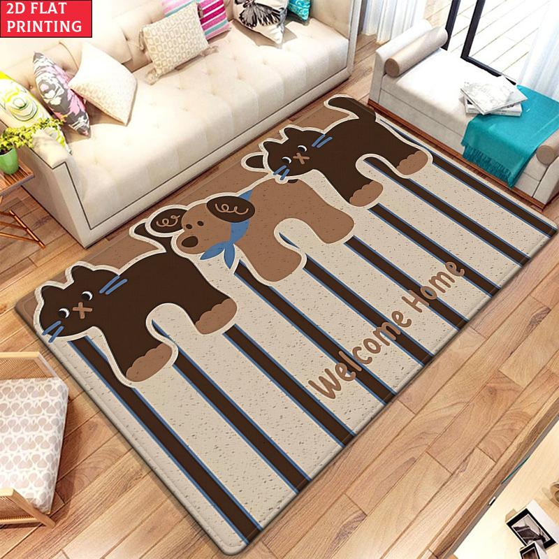 Kawaii Cartoon Bear Large Room Carpet Non Slip Cartoon Kids Bedroom Living Room Floor Mat Home Decor Children's Play Carpet