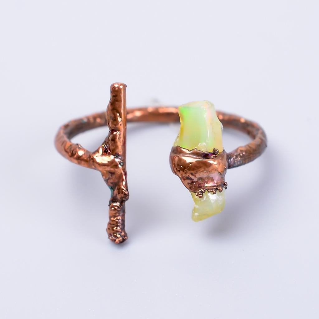 Fancy Ethiopian Opal Gemstone Copper Eternity Electroformed Promise Ring Jewelry V-56