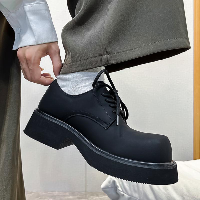 Shoes Men's trendy black platform big head casual leather shoes European and American trend versatile height increase Derby shoes 9522-Z