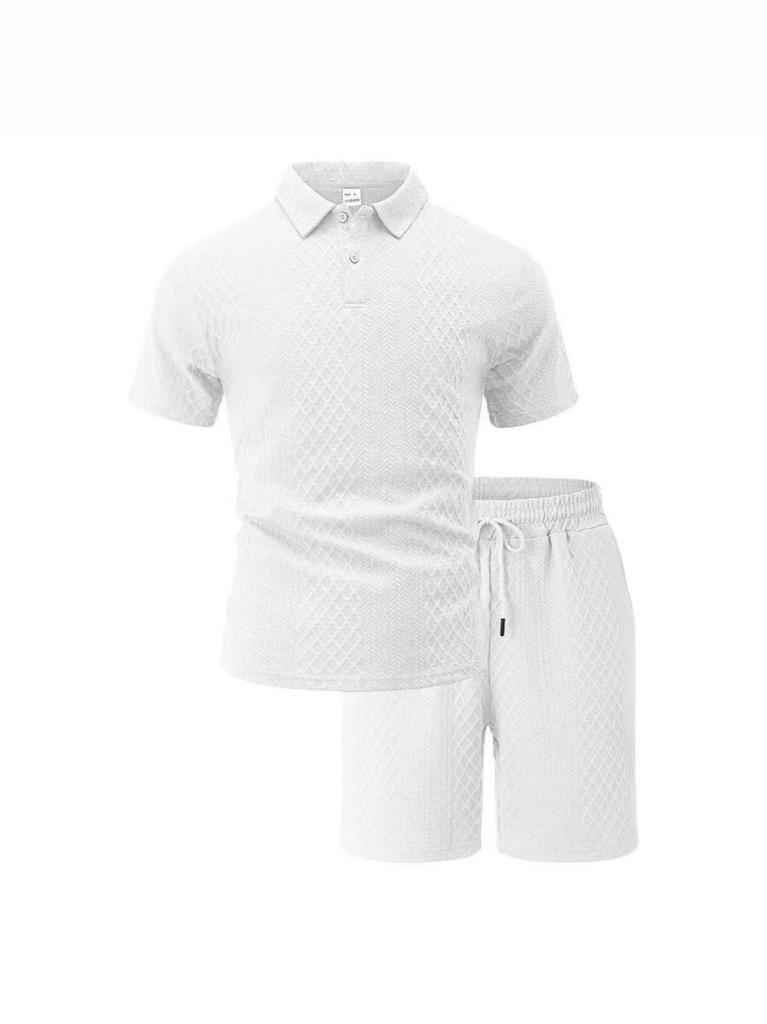 Men's Summer Jacquard Fabric Casual Polo Shirt & Shorts Set