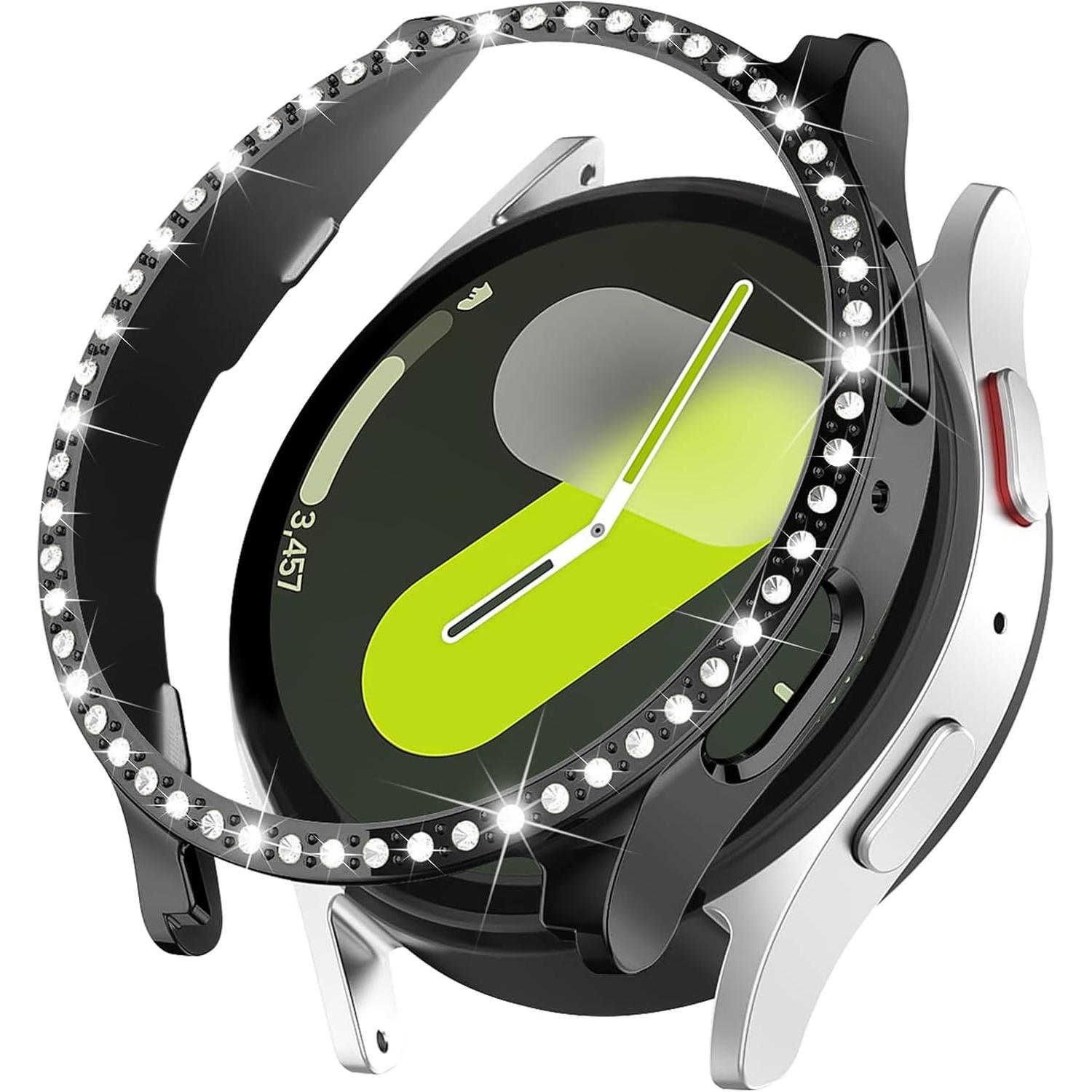 

Блестящий чехол для Samsung Galaxy Watch 4 5 6 7 40 мм 44 мм Защитная крышка Сияющий Алмазный Жесткий ПК Бампер для Лицевой Стороны Без Стекла Аксессуары Galaxy Watch4 5 40mm чёрный