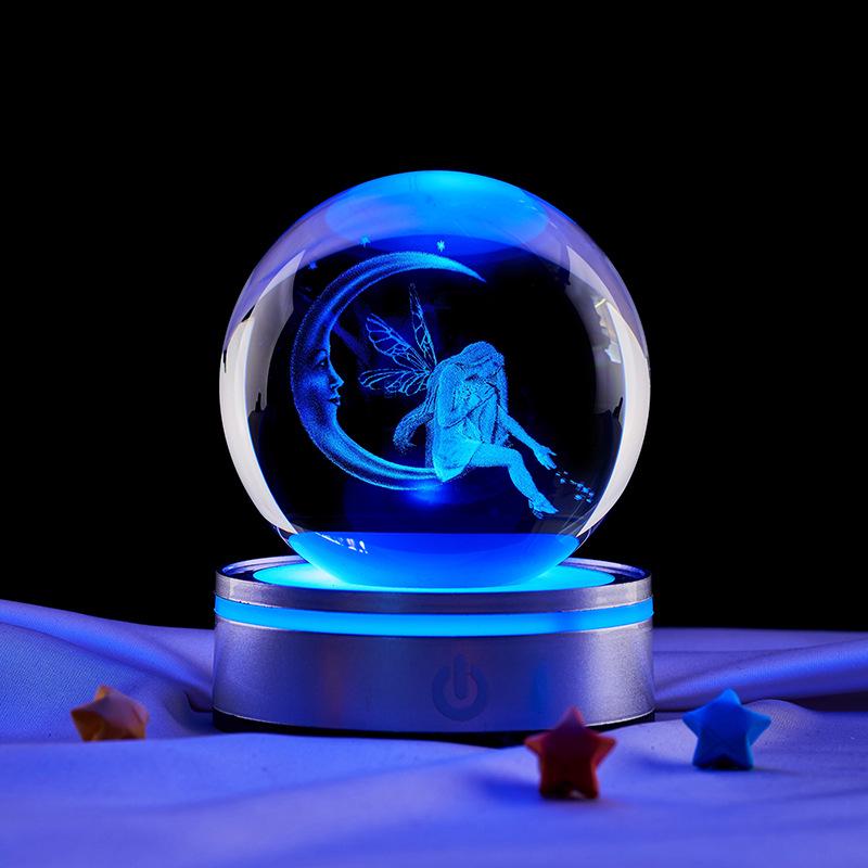 3D Lazer Kazımalı Yıldızlı Gökyüzü Gece Lambası Kristal Küre