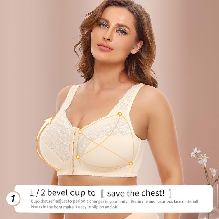Cross Border Wireless Lace Full Cup Bra, Front Closure Thin Plus Size Underwear for Women BCDEF Cups