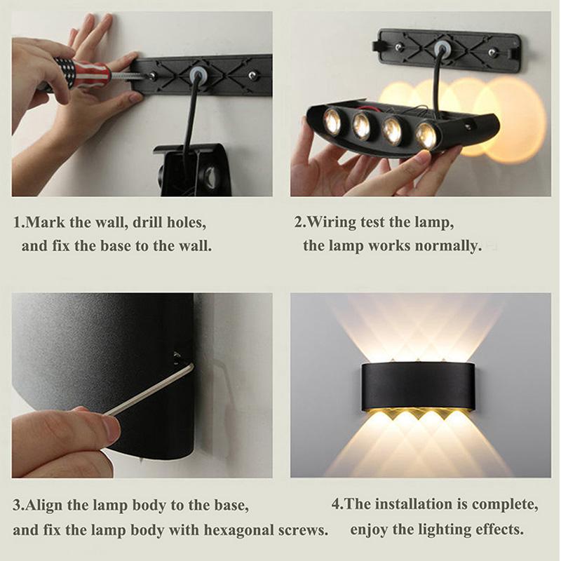 IP65 8W 12W Aluminum LED Wall Lamp Waterproof Outdoor Garden Lights Interior Wall Light for Bedroom Living Room Stairs Lighting