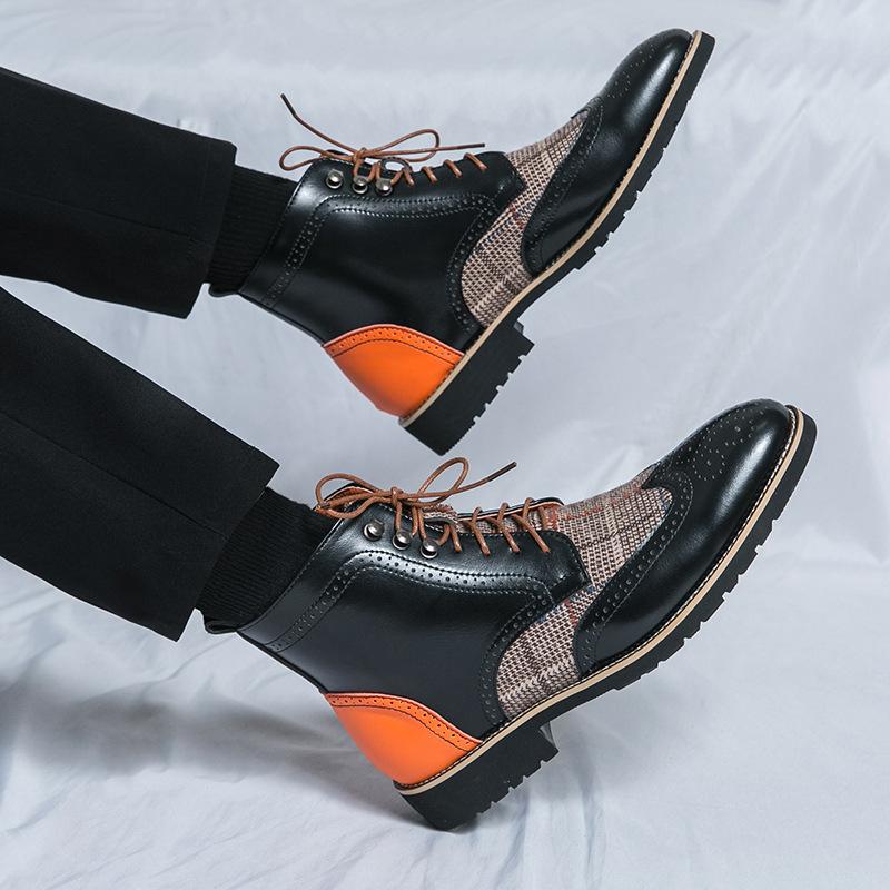 British style men's medium and high-top leather shoes Brock business casual short boots fashionable retro pointed heightening Martin boots