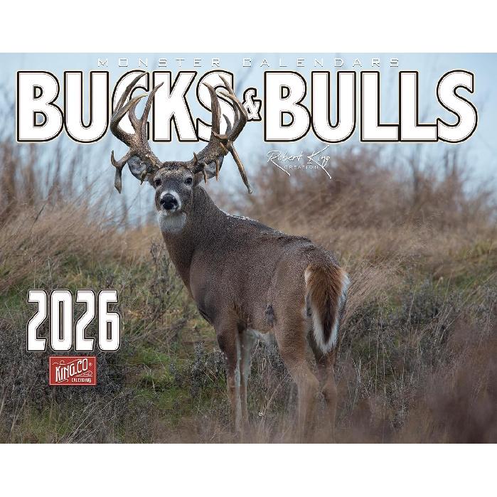 2026 Monster Bucks & Bulls Signature Series Wall Calendar 16-Month X-Large Size 14x22, Whitetail Deer | Mule Deer Buck | Elk Calendar by The KING 2026 Bucks & Bulls Wall C