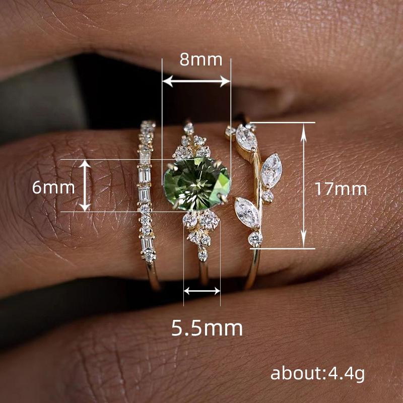 Huitan Gorgeous s Set Women Rings Olive Green Cubic Zirconia Luxury Gold Color Wedding Rings Anniversary Party Trendy Jewelry