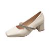 2025 Autumn New Fairy Style with Skirt Temperament Square Head Low Heel Single Shoes French Rhinestone Thick Heel Mary Jane Shoes Women