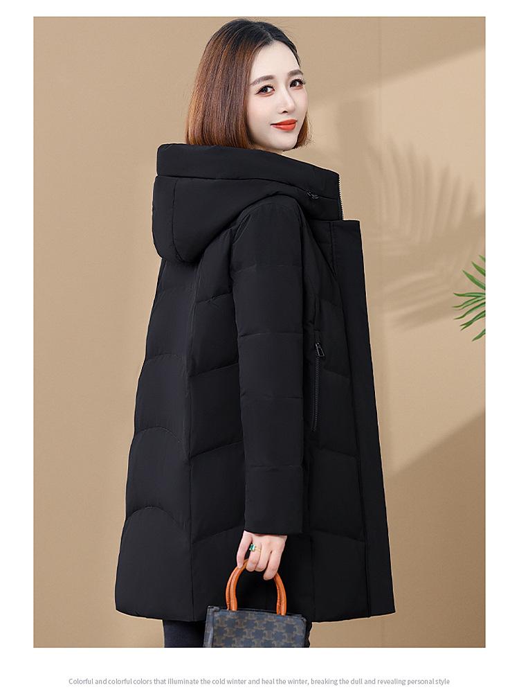 Luxury Women's Mid-Length Hooded Down Jacket - Premium White Duck Down