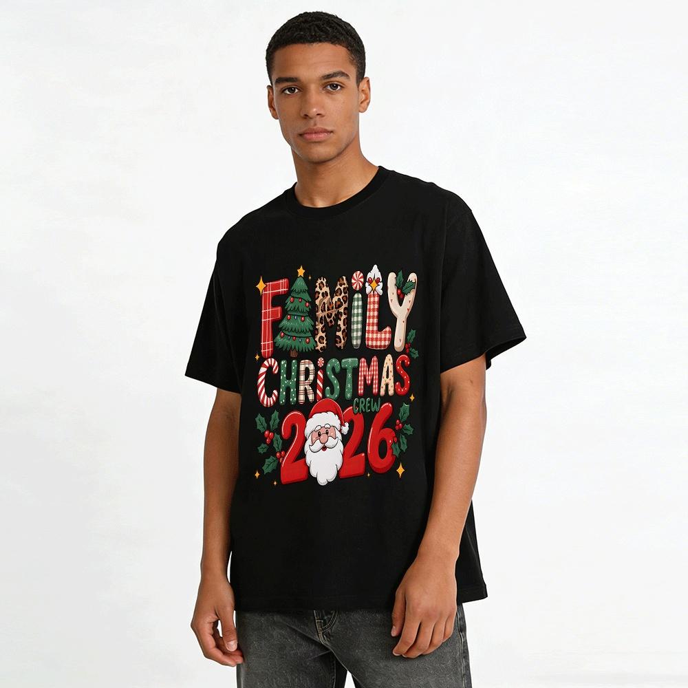 Familien-Weihnachtsteam 2026 Motivdruck Urlaubs-Freizeitoberteil Reines Baumwoll-T-Shirt