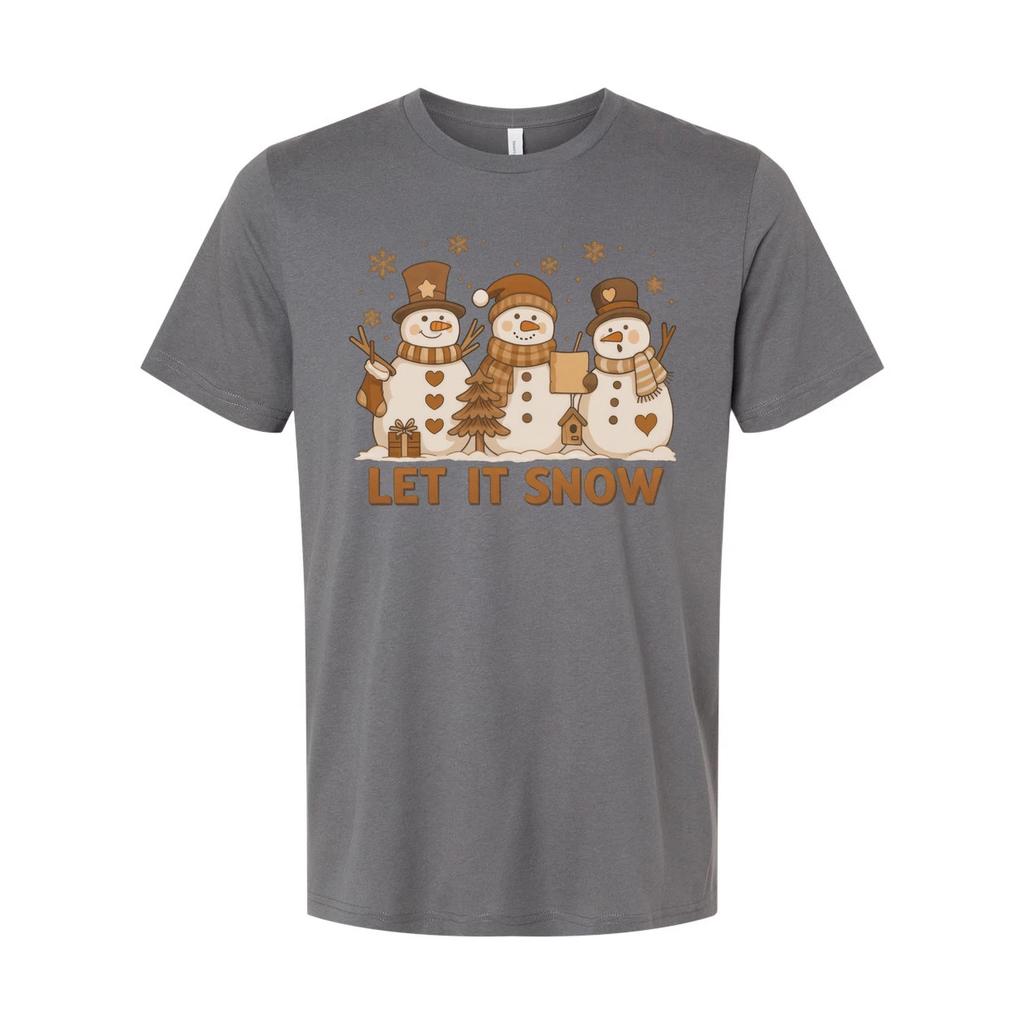 Let It Snow Camiseta Gráfica de Navidad Unisex Manga Corta Diseño de Trío de Muñecos de Nieve Para Ho