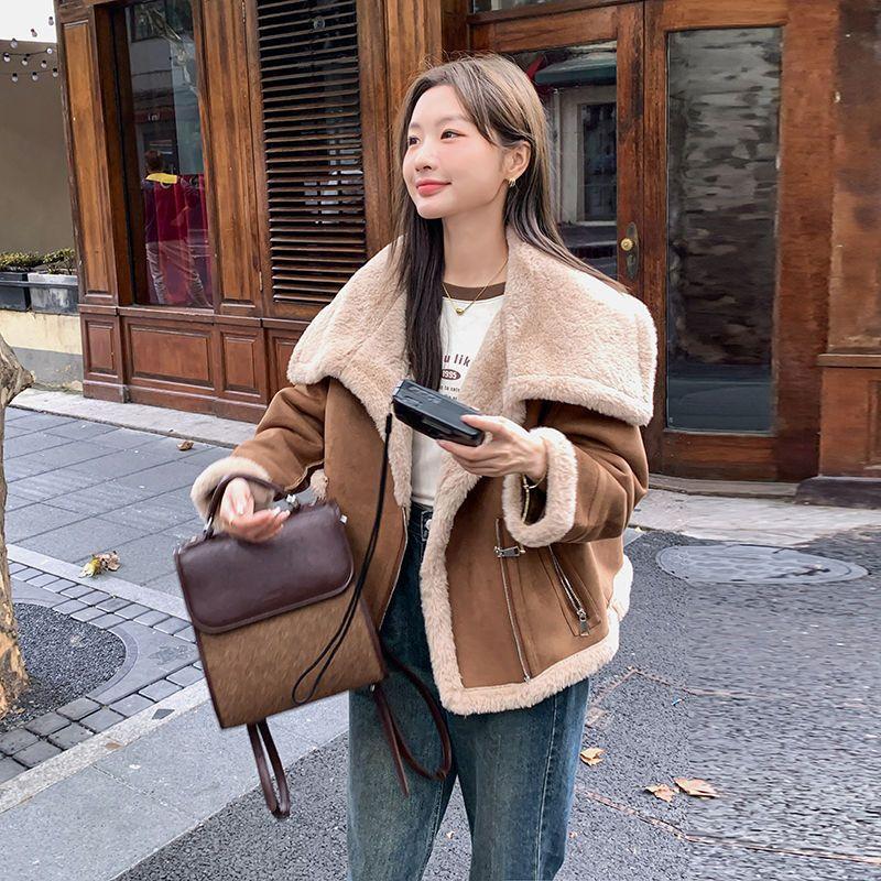 

Новая имитация шерсти короткая шуба зимняя утолщенная маленькая локомотивная куртка из искусственного меха женская S 85-100 хаки