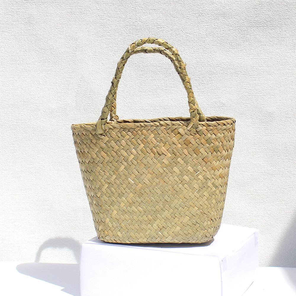 High-End Retro Woven Straw Handbag: Color Block Beach Basket