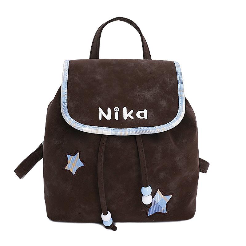 

Vintage star versatile schoolbag, letter matte women s backpack 2025 autumn and winter new lightweight small backpack