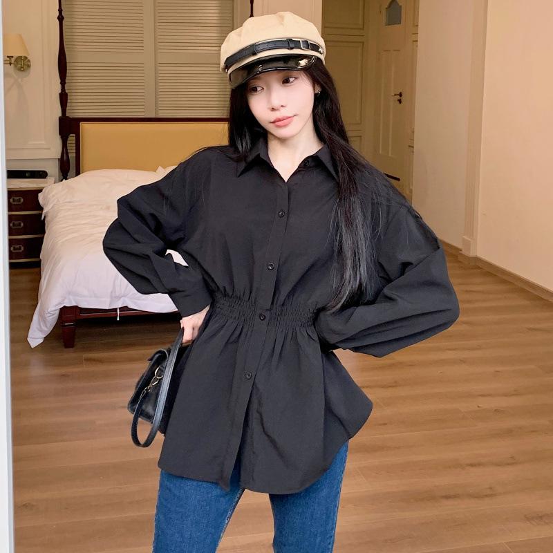Plus Size Waist-Cinched Shirt: Gentle Style, Belly-Covering Blouse for Spring & Autumn 4XL