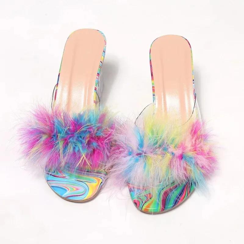 2025 Sommer Kristall Damen Hausschuhe Outdoor Neu Offene Zehen Bestseller Feder Übergröße Farblich passend Hohe Absätzezapatos