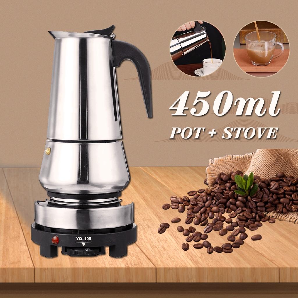 9 Cups 450ml Stainless Steel Moka Coffee Maker Pot Percolator + Stove