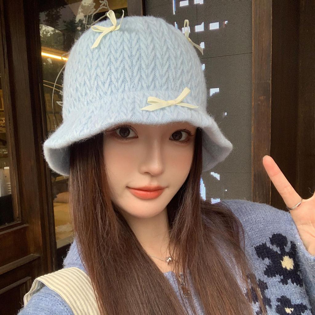 Women's Bow Knit Fisherman Hat - Sweet, Versatile, Casual Spring/Autumn Bucket Hat