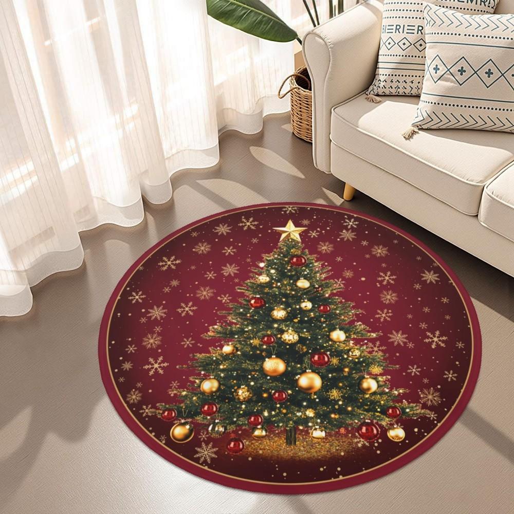 Christmas Living Room Sofa Tree Carpet Bedroom Bedside Round Area Rug Kitchen Floor Mat Dinning Room Patio Office Home Decor