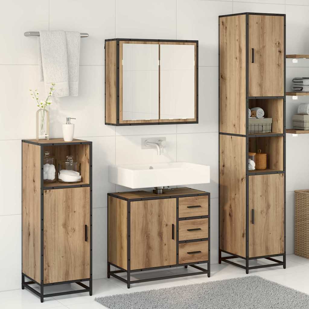 Bathroom Furniture Set with Shelf 3 pcs Artisan Oak Wood Based Material