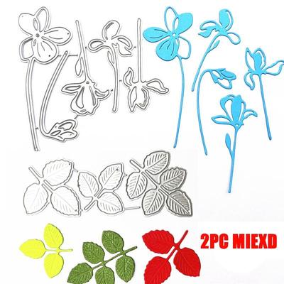 2 Stück Miexd-Metall-Stanzformen mit Blättern und fünfblättrigem Blümchen, zum Selbermachen, Scrapbooking, Prägepapier, Fotoalbum, Briefmarken, Bastelvorlagen, Formschablonen
