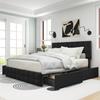 Lit double - MUVOE - 140x200 cm - Noir - 4 tiroirs - Matelas à ressorts non inclus