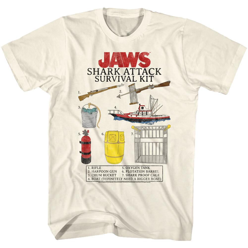 Jaws 70 Thriller Movie Shark Attack Survival Kit Harpoon Gun Men T Shirt XXXXL