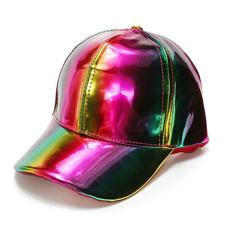 Women's European and American hip hop hats jazz dazzling PU leather peaked caps laser baseball caps