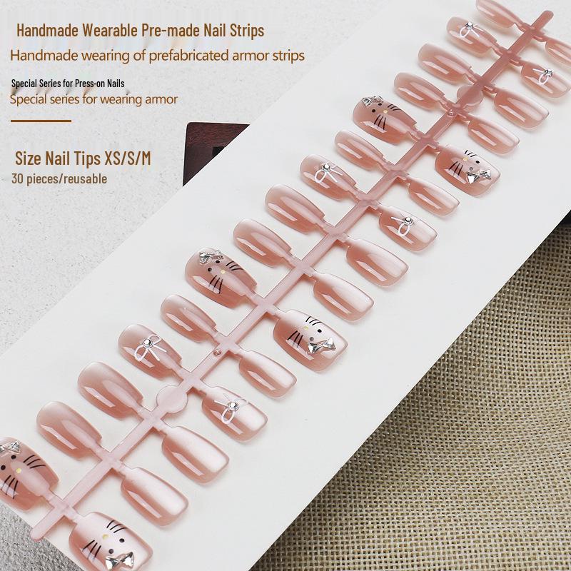 

Handmade Butterfly Rhinestone Nail Set: Short, Stylish, Pure Desire Manicure
