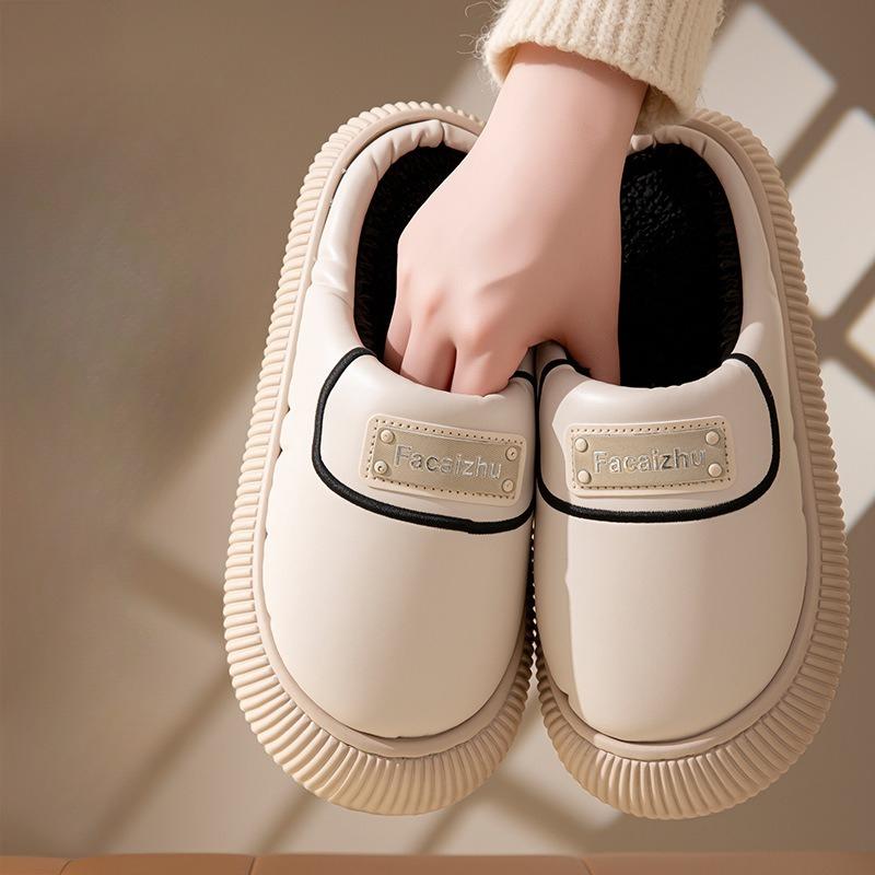 Women Wear Thick-soled, Warm and Fleece Home Shoes with Cotton Slippers