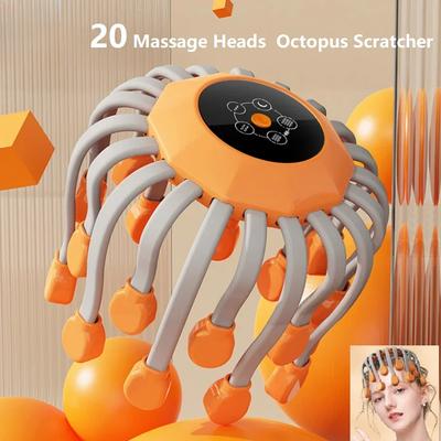 1pc Massage with 20 Heads Orange Scalp Head Massager Red Light Vibrator Octopus Scratcher for Relaxation Stress Migraine