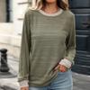 Women's Crewneck Color Block Loose Fit Long Sleeve Casual T-Shirt Top for Everyday Wear