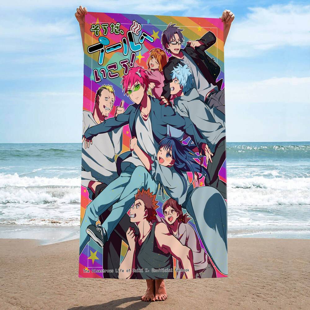 Anime Disastrous Life of Saiki Beach Towel Colorful Bath Towels for Girl Microfiber Quick Dry Sand Free Beach Yoga Spa