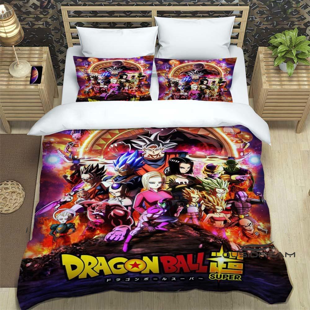 3D Dragon Ball Cartoon Bedding Set (3 Pieces) – Includes Duvet Cover and Pillowcases. Soft and Comfortable.