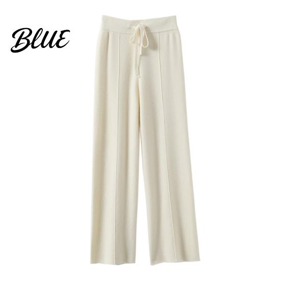 Casual Trousers Women Long Pants Elastic High Waist Wide-Leg Knitted Comfortable Knit with Pockets Solid Color Autumn Winter Warm Lightweight