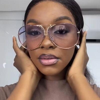Oversized Round Pilot Sunglasses For Men Women Luxury  Metal Frame Oval Shades Vintage Rimless Eyewear UV400 Goggle