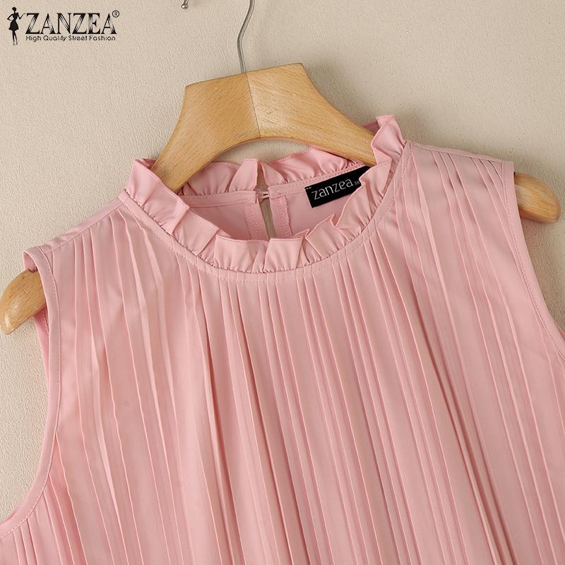 ZANZEA Women Casual Round Neck Solid Color Loose Sleeveless Blouse