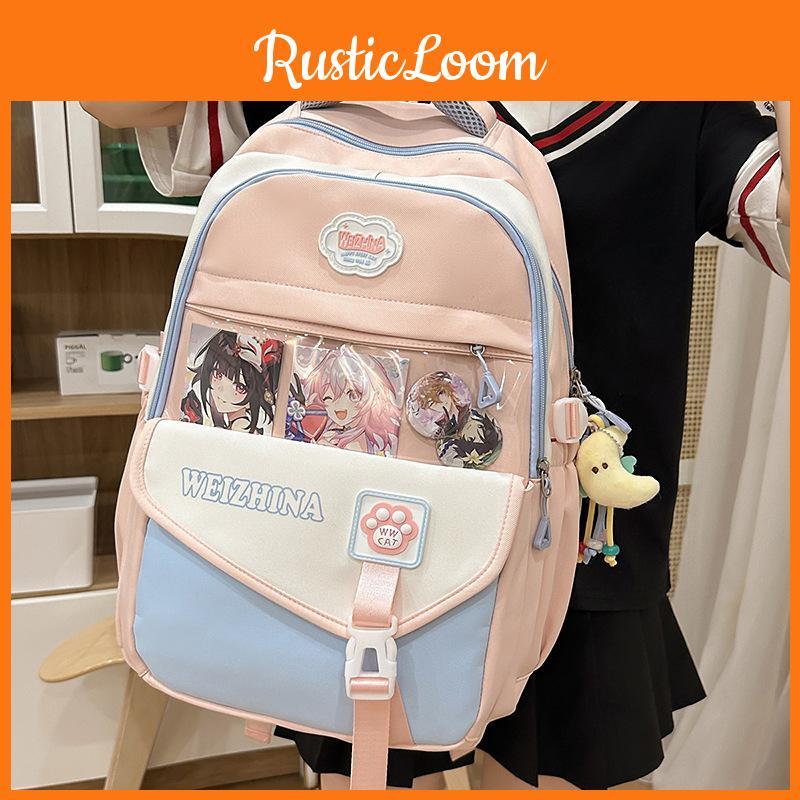 Blocked Color Fashionable Letter Printed Student Backpack With Pendant For Daily