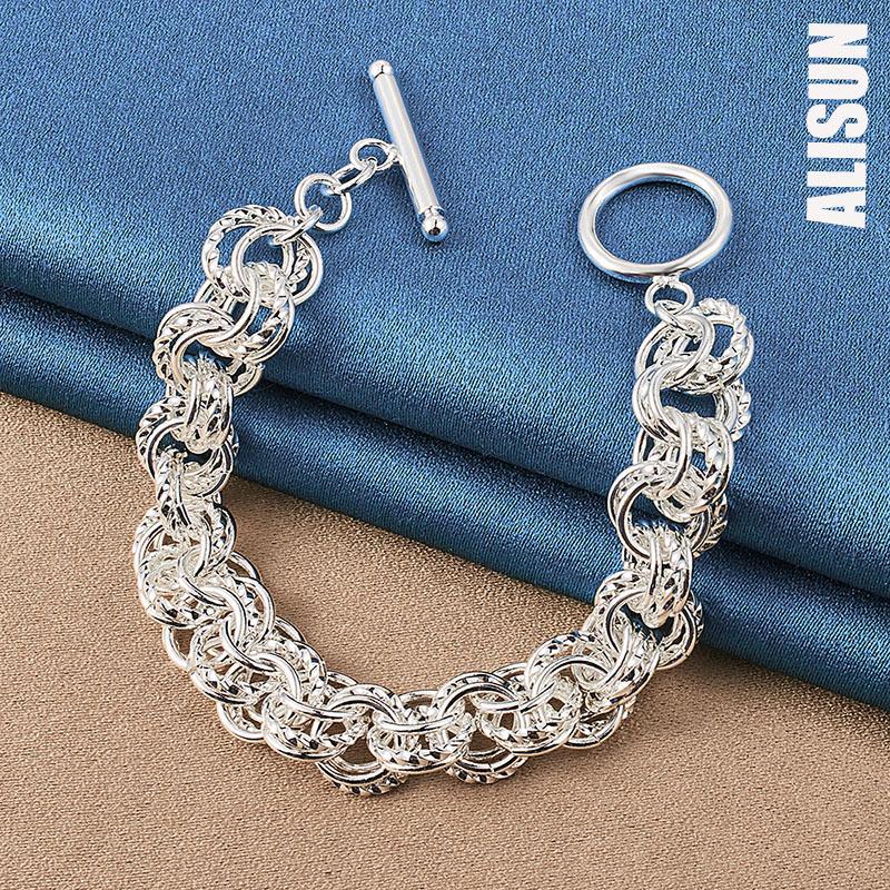 925 Sterling Silver Hollow Round Chain Bracelet Wedding Fashion, Wedding Jewelry