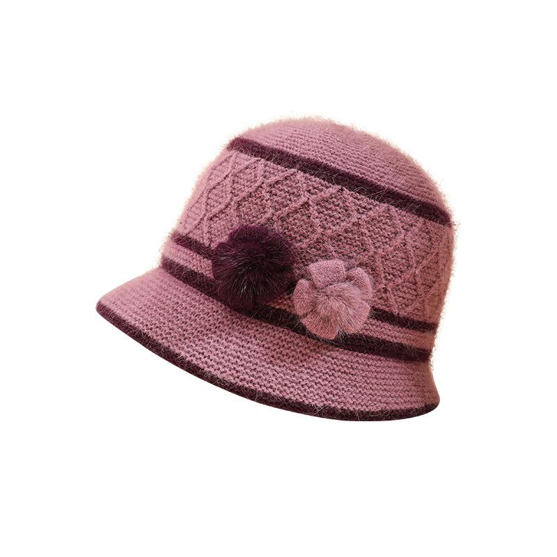 Middle-aged and old knitted hats, children's autumn and winter new rabbit fur basin hats, fashionable mother hats, plush warm wool hats