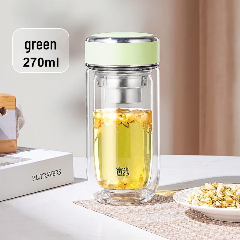 FUGUANG G2412 Double-Layer Glass Egg-Shaped Water Bottle 270ml