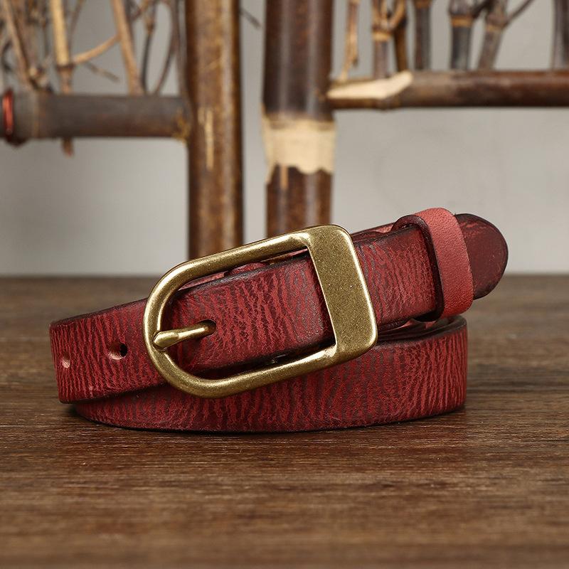 Thin Belt Women's Retro Washed Distressed Genuine Leather Pure Cowhide Trendy Wild Women's Narrow Belt