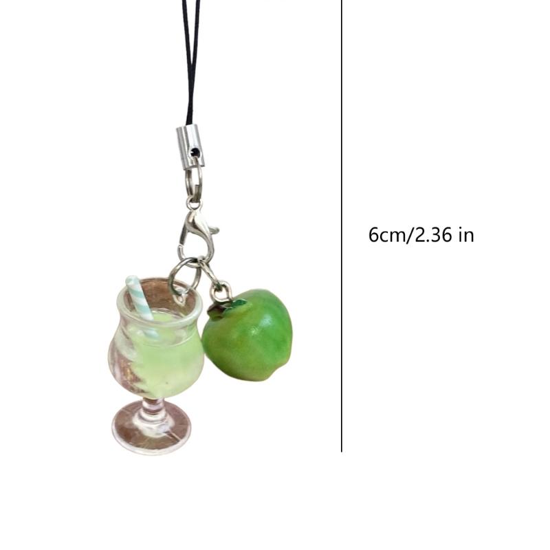 Miniature Drink Cup Keychain with Fruit Pendant Beaded Keyring Bag Accessories Gift for Women and Girls