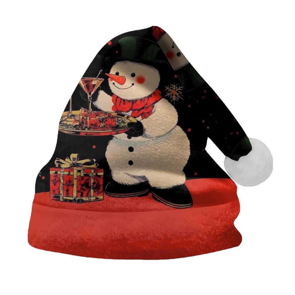 2024 Nowy Pluszowy Aksamitny Dwustronny Polarowy Kapelusz Świąteczny dla Dorosłych i Dzieci - Wesołych Świąt Personalizowany Wzór