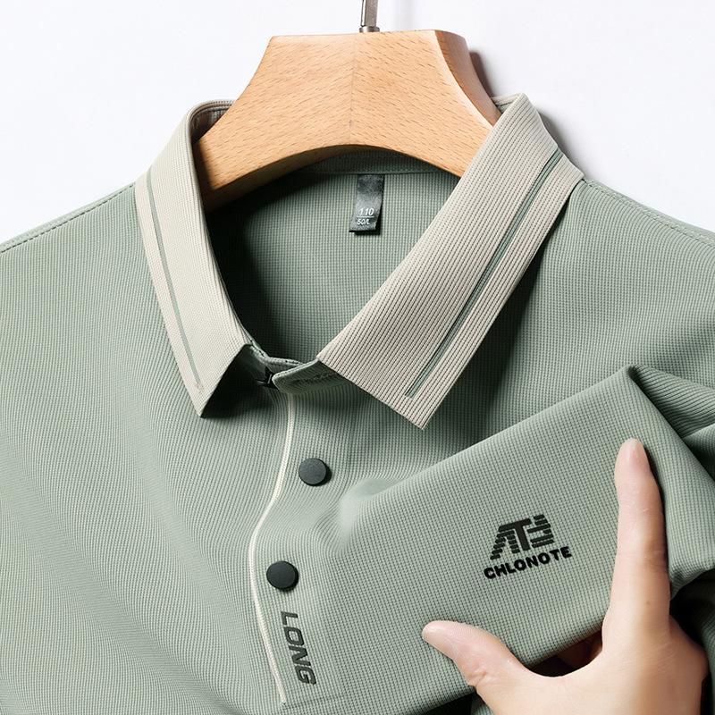 

Бесшовная рубашка поло Ice Silk, мужская, высокого класса, деловая, повседневная, мужская одежда, контрастные цветные лацканы, футболка с короткими рукавами 4XL зелёный