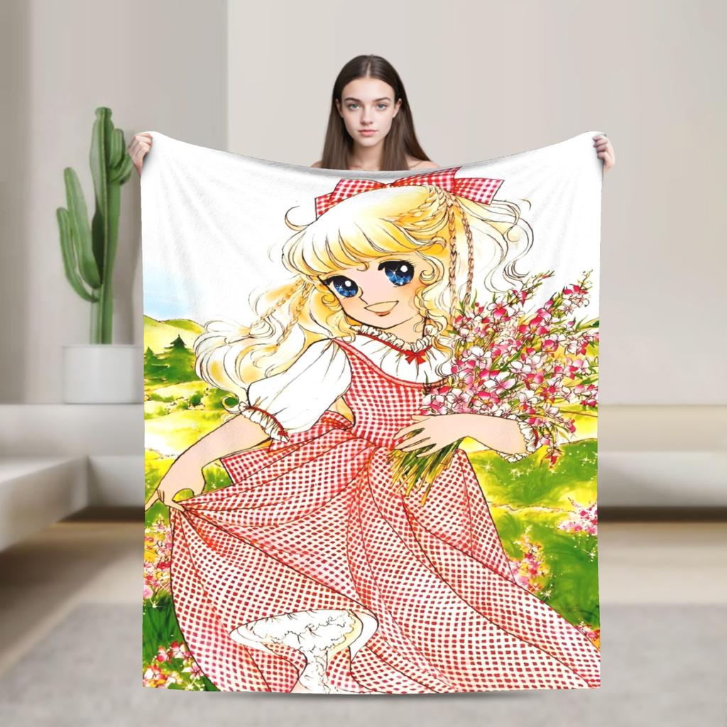 Candy Candy Cartoon Anime Blanket Flannel  Super Warm Throw Blanket for Outdoor Travel Bedspread